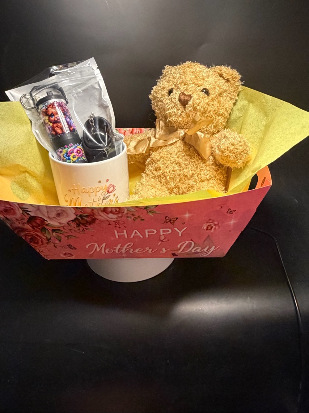 Plush Teddy Bear Gift Set with Floral Mother's Day Box - Yellow Teddy